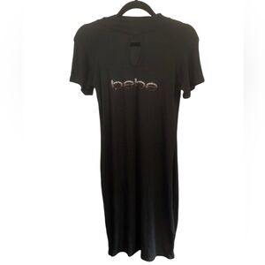Bebe NWOT Ribbed Black Bodycon Dress with Rhinestone Logo